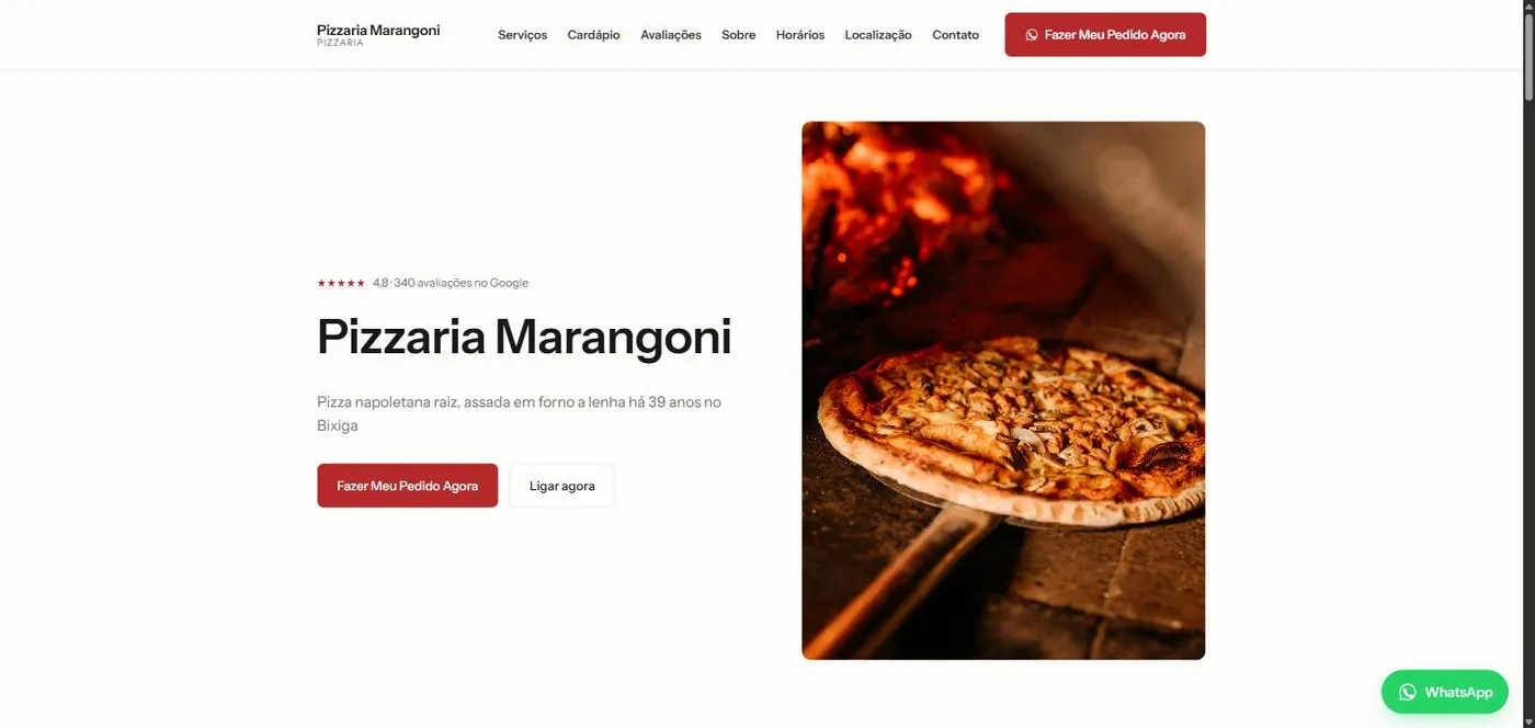 Prévia do site demo Pizzaria Marangoni
